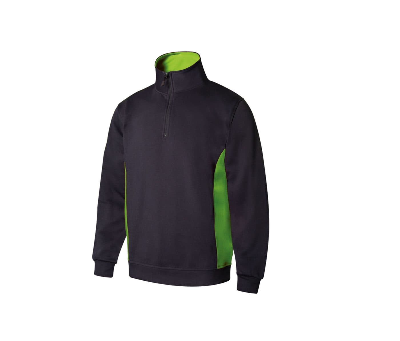 SWEAT BICOLORE COL ZIPPÉ coloris Marine / Vert citron