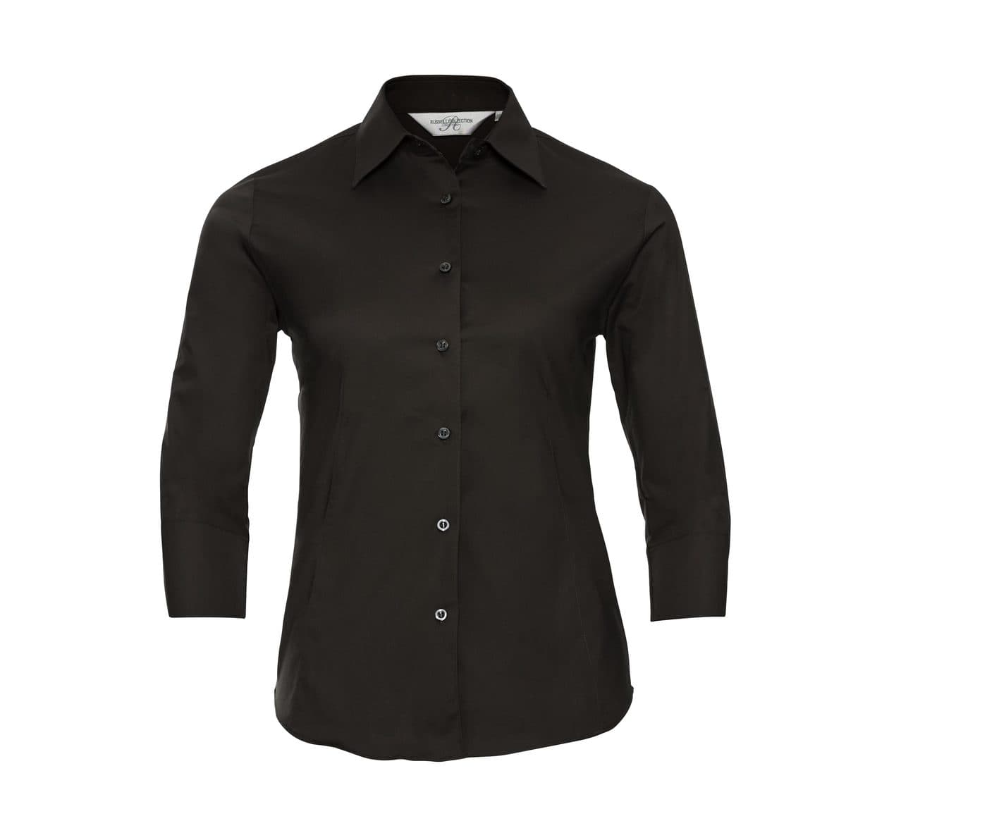 LADIES' 3/4 SLEEVE FITTED STRETCH SHIRT coloris Chocolat