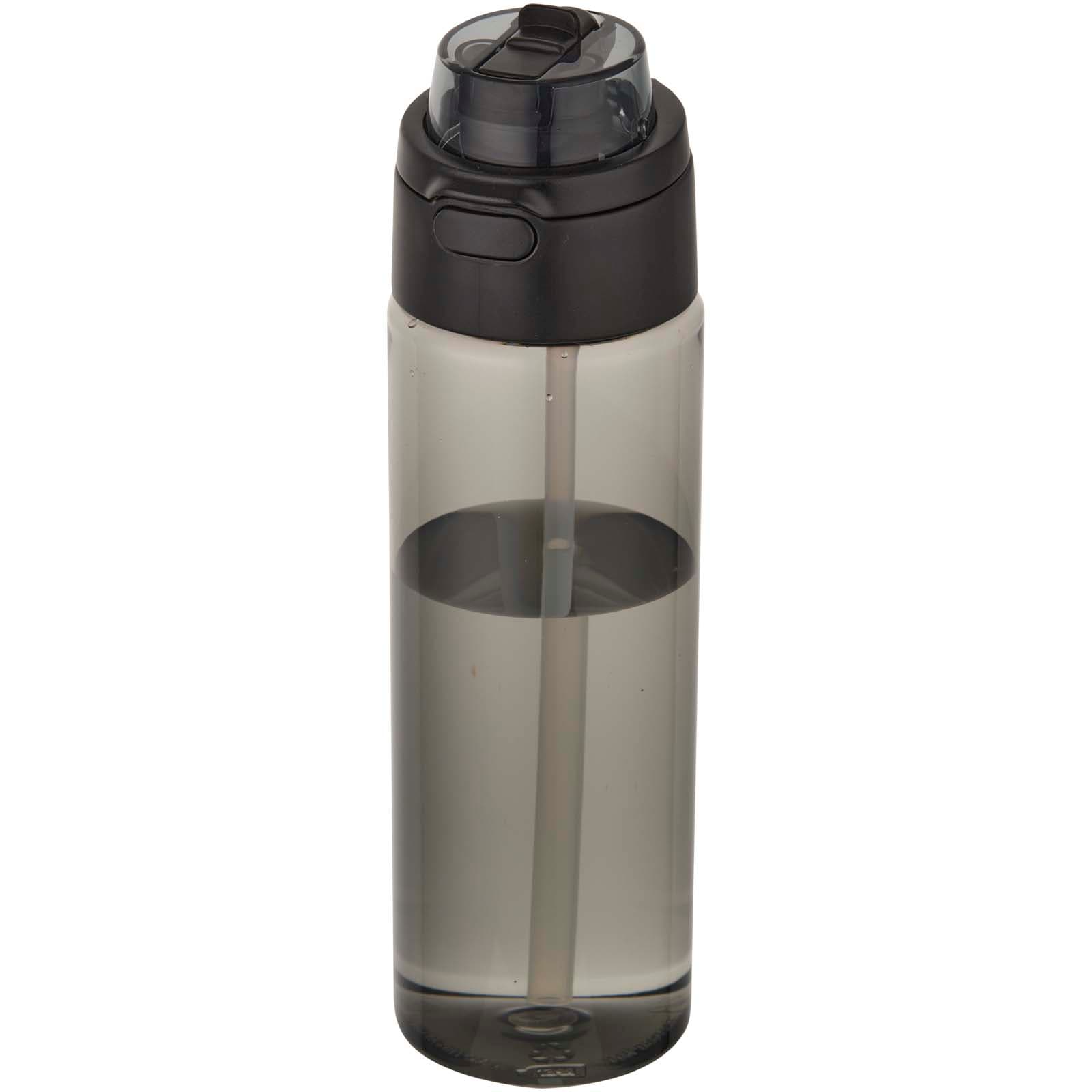 Bouteille d'eau Theron de 700 ml en plastique recyclé RCS, avec bouchon double fonction et paille rabattable coloris Noir