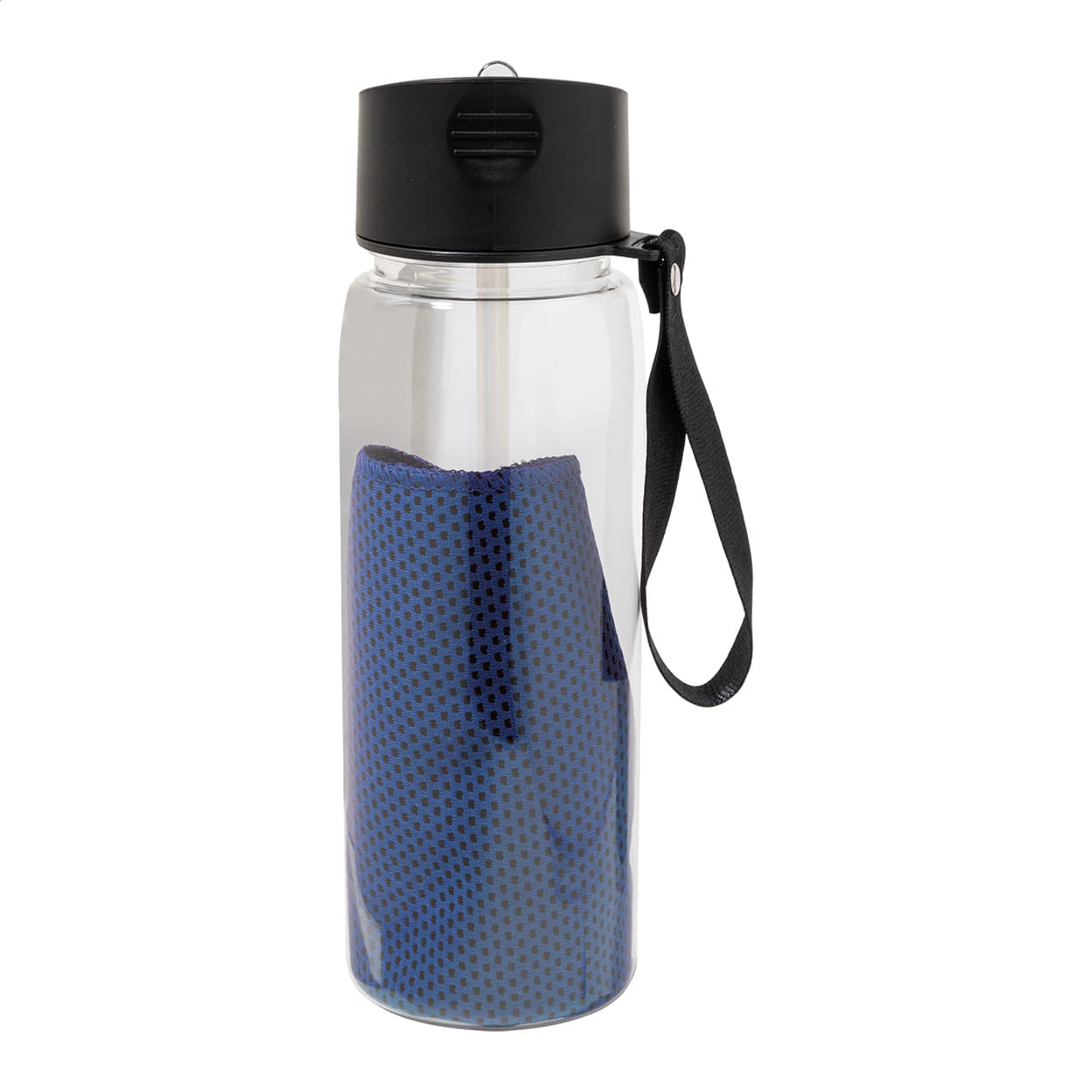 Bouteille de sport en RPET avec serviette coloris Bleu