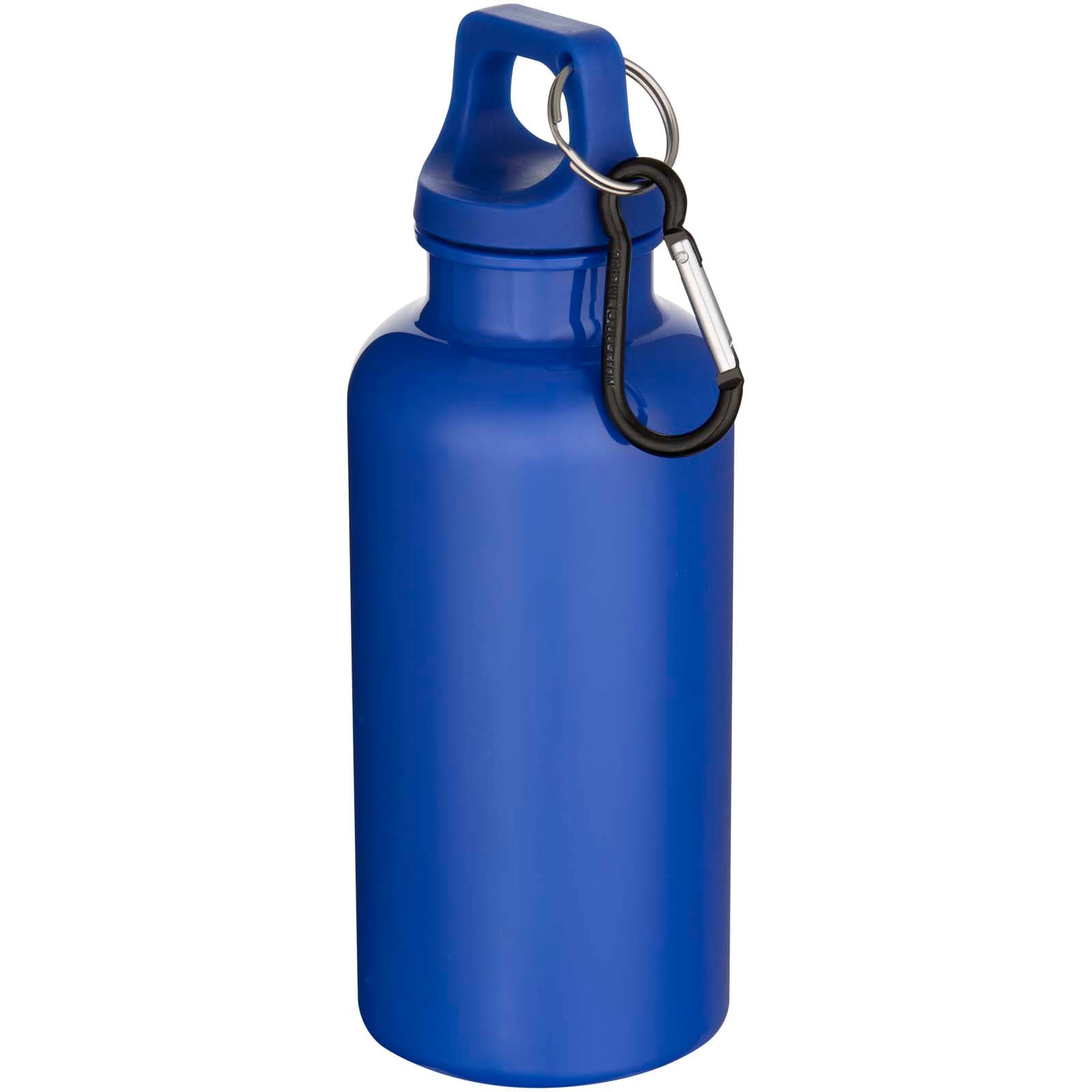 Bouteille d’eau Oregon de 400 ml en plastique recyclé uni certifié RCS avec mousqueton  coloris Bleu foncé