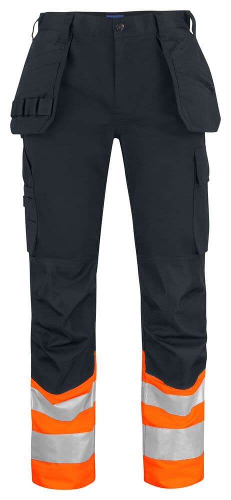 6534 PANTALON DE SIGNALISATION AVEC POCHES AUX GENOUX ET POCHES JEAN EN ISO 20471 CLASSE 1 coloris Orange / Noir