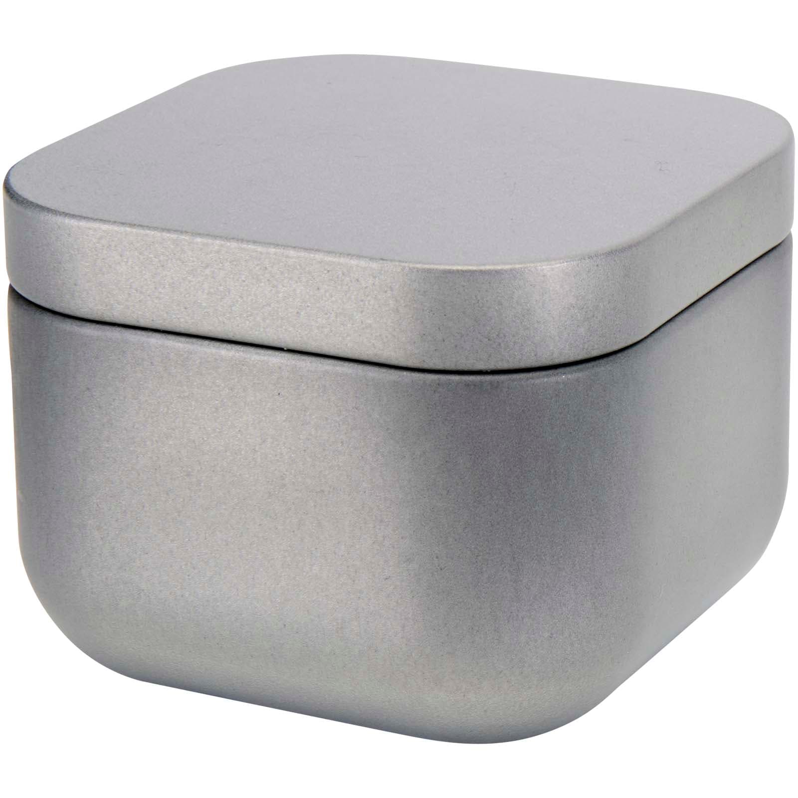 Bougie Tindra en boîte métal au format carré et senteur vanille coloris Argent mat