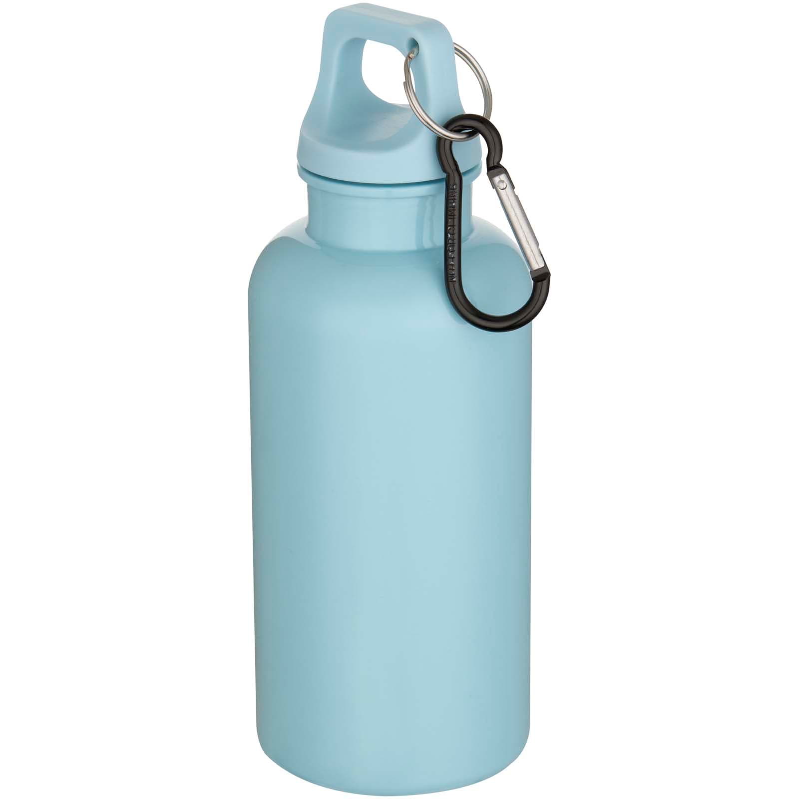 Bouteille d’eau Oregon de 400 ml en plastique recyclé uni certifié RCS avec mousqueton  coloris Bleu nuage