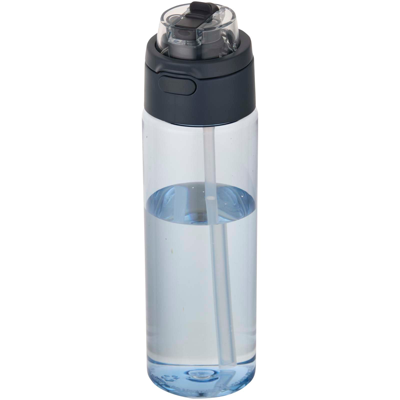 Bouteille d'eau Theron de 700 ml en plastique recyclé RCS, avec bouchon double fonction et paille rabattable coloris Bleu hale