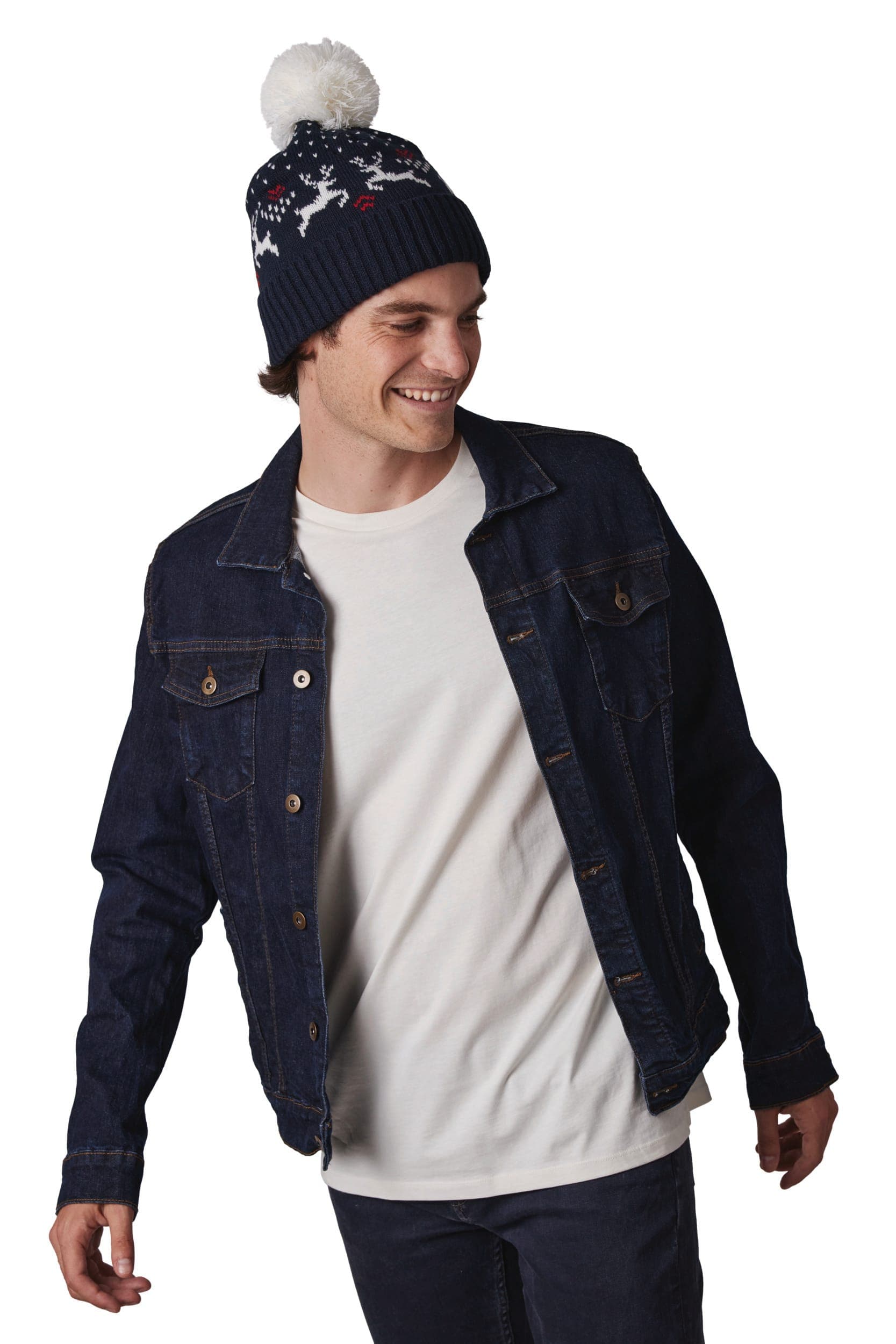 Bonnet de Noël motifs rennes en situation