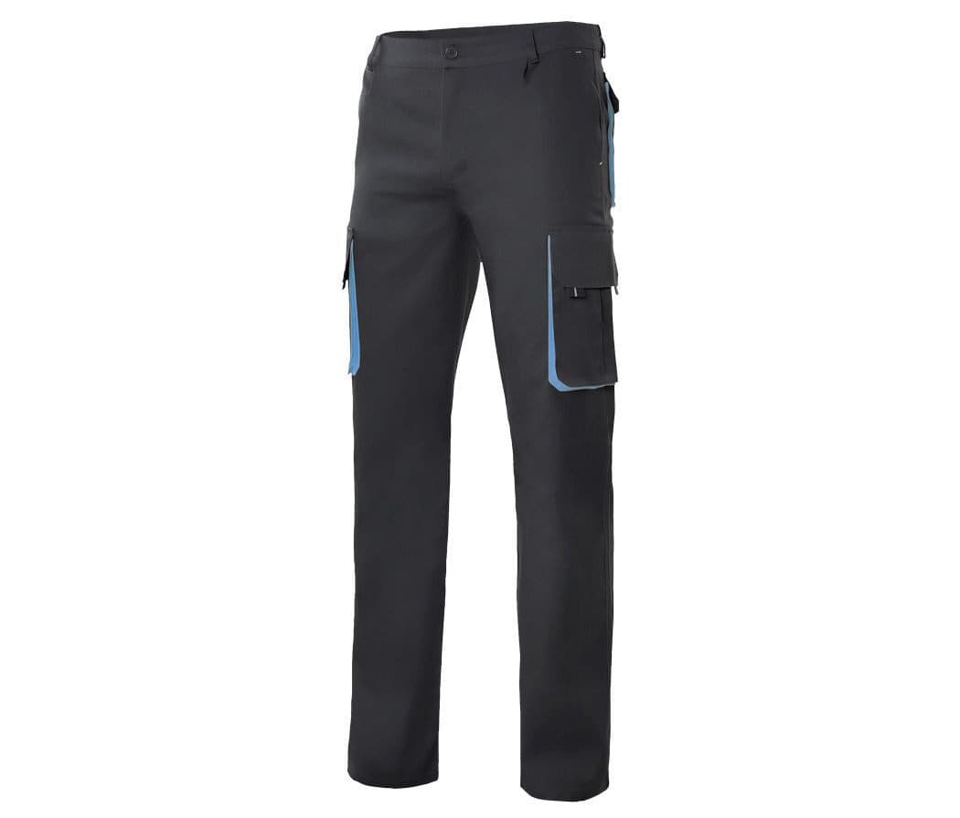 PANTALON MULTIPOCHES BICOLORE coloris Noir / Bleu ciel