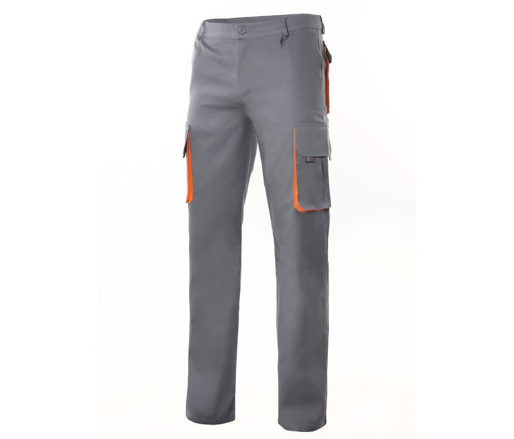 PANTALON MULTIPOCHES BICOLORE coloris Gris / Orange
