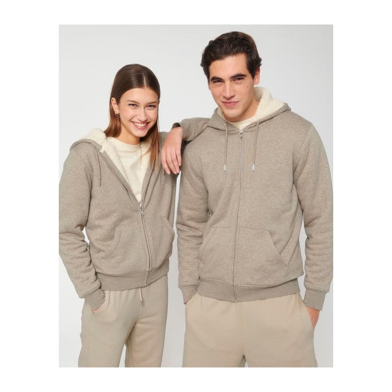 Hygger Sherpa unisex lined zip-thru hoodie coloris Sable chiné