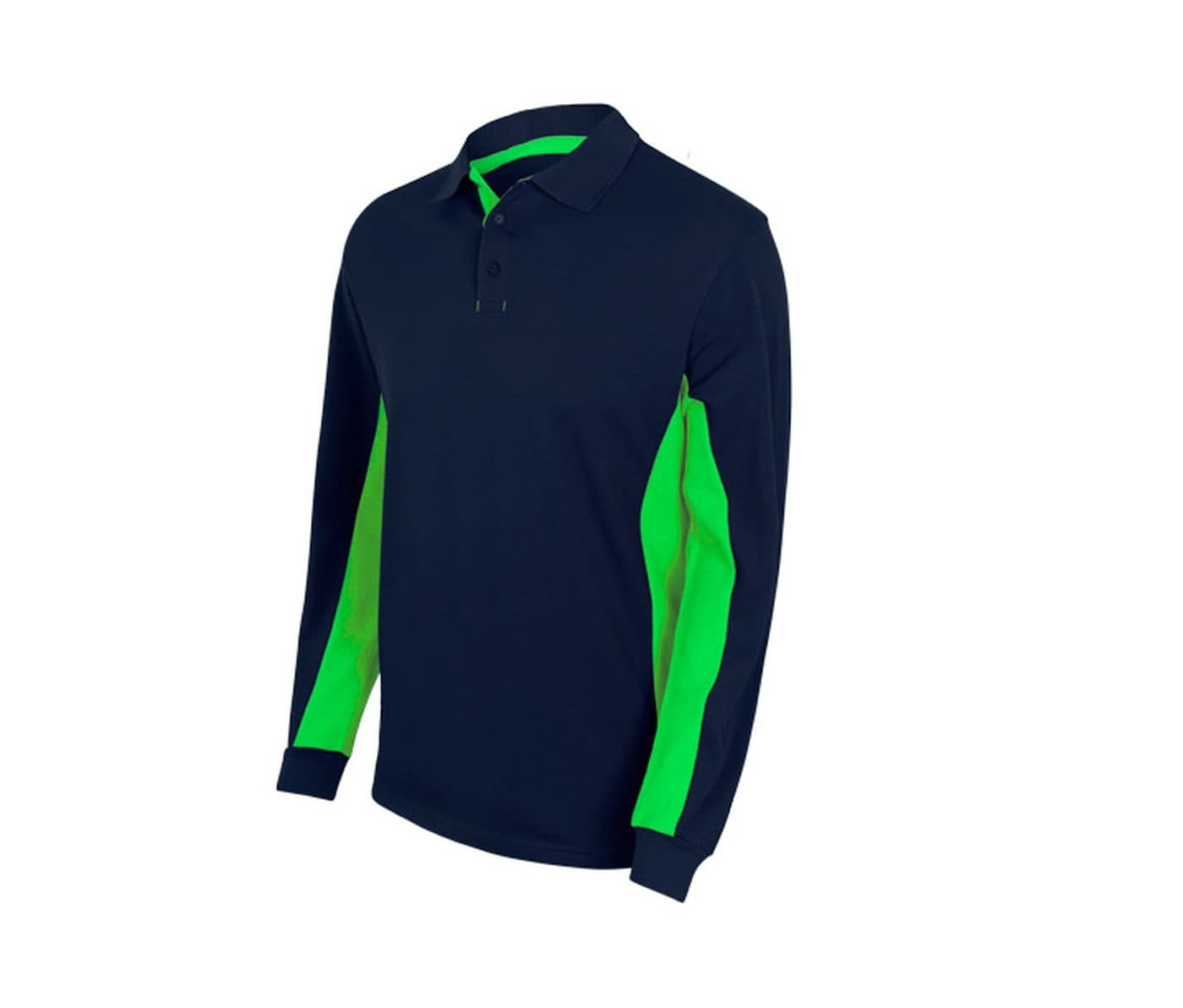 POLO BICOLORE MANCHES LONGUES coloris Marine / Vert citron