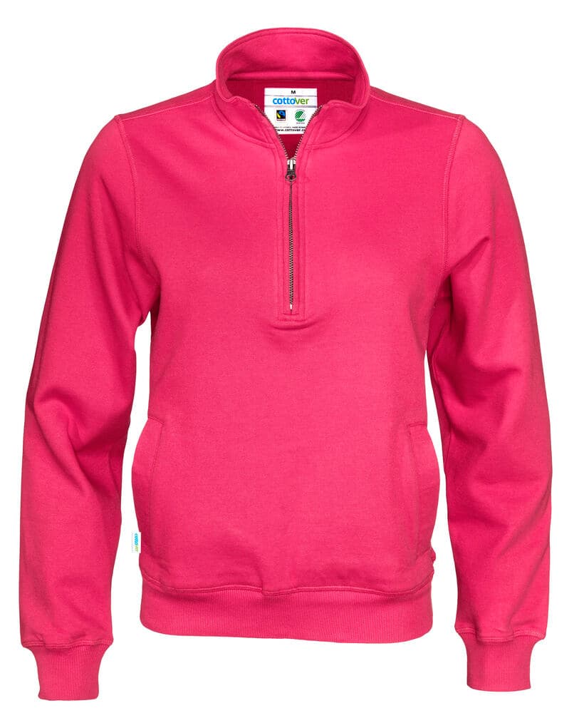 SWEAT DEMI-ZIP UNISEXE - CERTIFIÉ GOTS coloris Cerise
