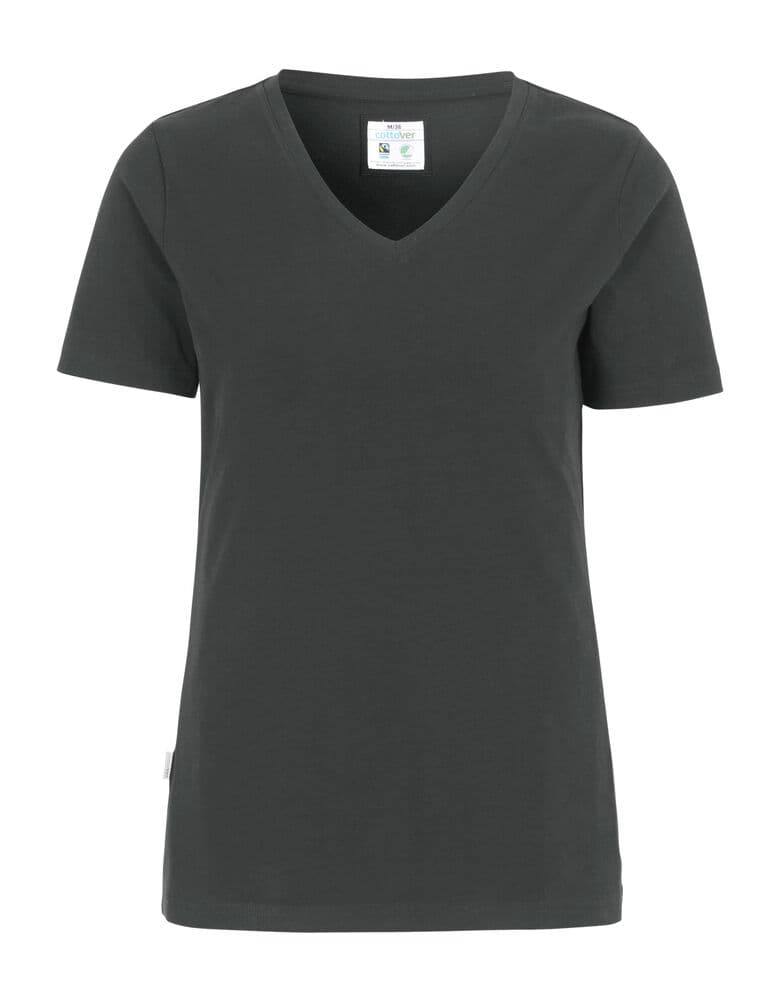 T-SHIRT COL V STRETCH FEMME - CERTIFIÉ GOTS coloris Anthracite