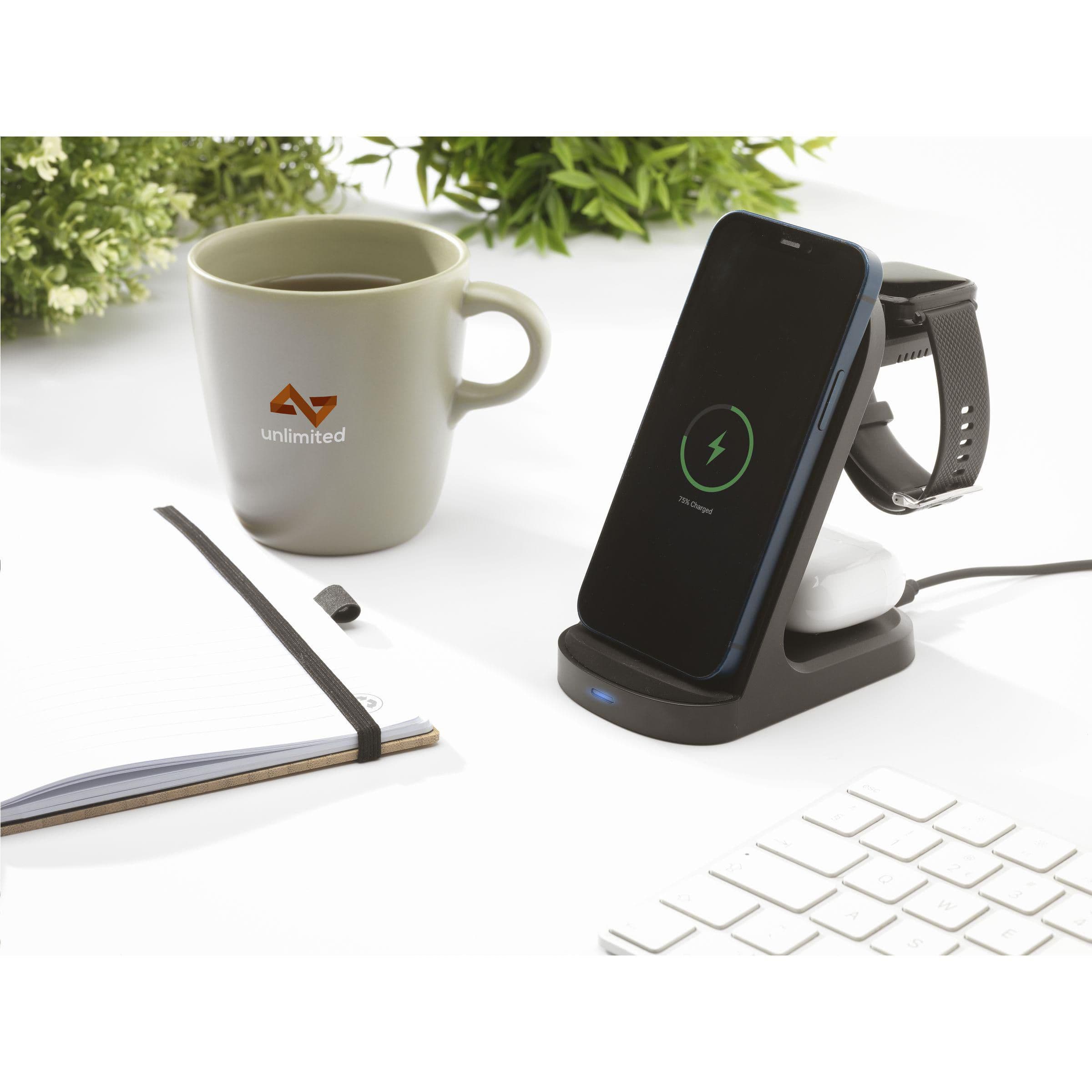 Support chargeur sans fil Triple-Up RCS ABS recyclé en situation