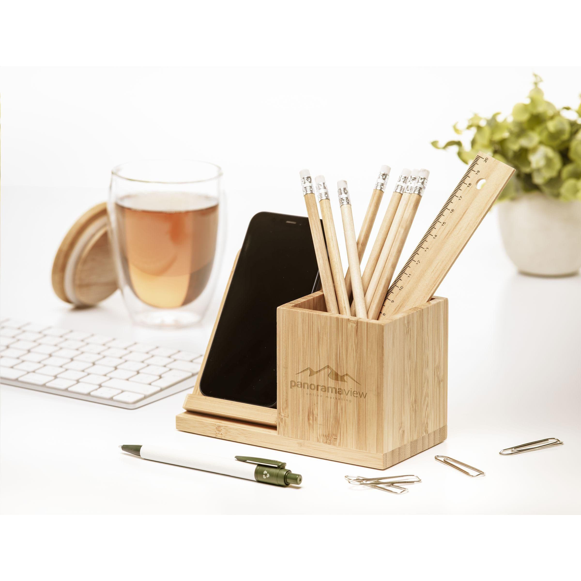 Support de charge/porte-stylo bambou 15W en situation
