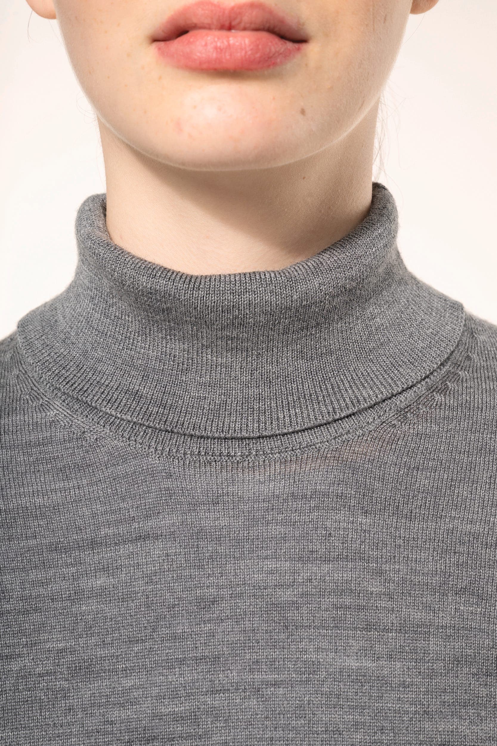 Pull Mérinos col roulé femme en situation