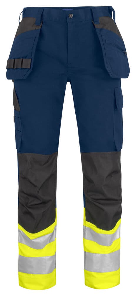 6534 PANTALON DE SIGNALISATION AVEC POCHES AUX GENOUX ET POCHES JEAN EN ISO 20471 CLASSE 1 coloris Jaune / Marine