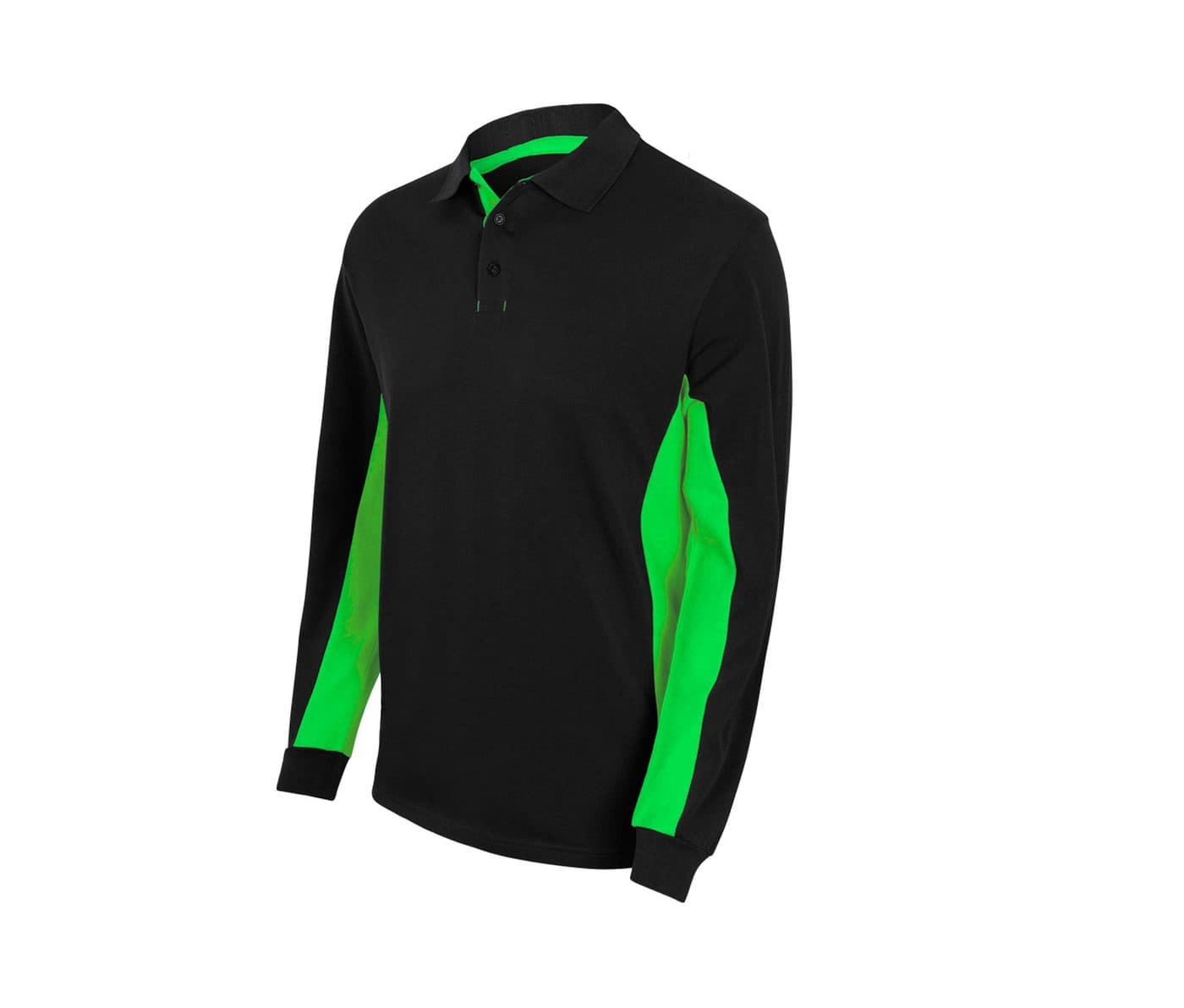 POLO BICOLORE MANCHES LONGUES coloris Noir / Vert citron