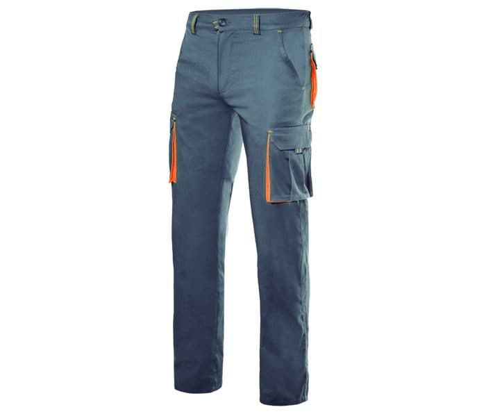 PANTALON STRETCH MULTIPOCHES BICOLORE coloris Gris / Orange
