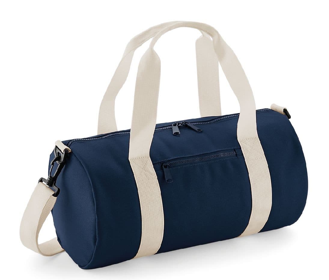 MINI BARREL BAG coloris Bleu marine / Blanc cassé