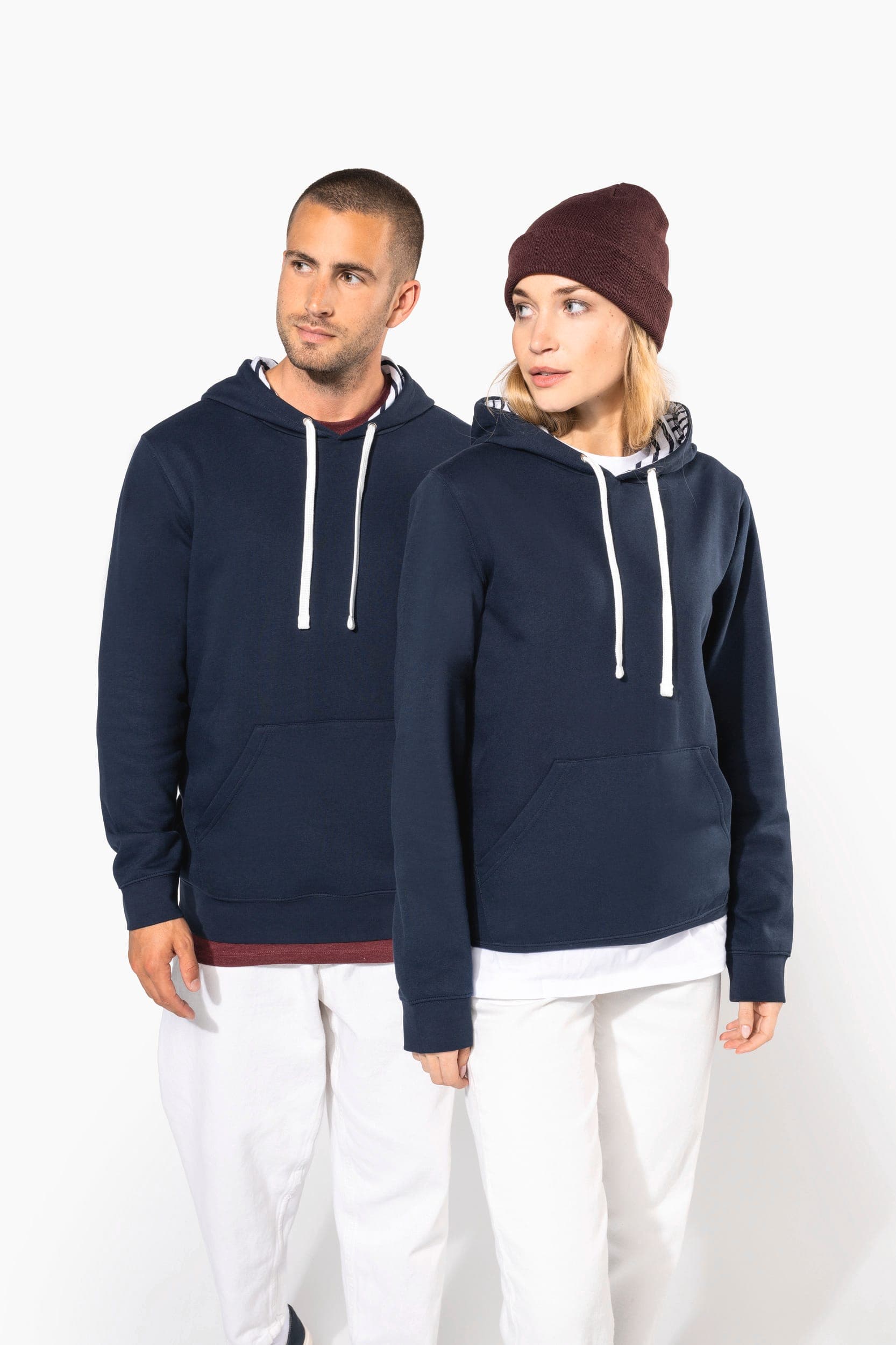 Sweat-shirt à capuche contrastée à motifs unisexe