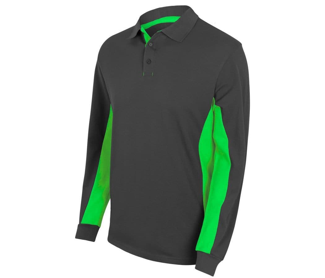 POLO BICOLORE MANCHES LONGUES coloris Gris / Vert citron