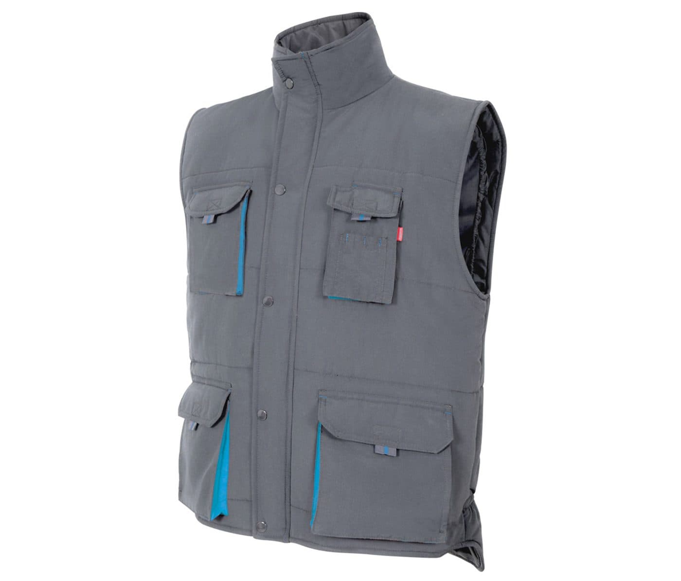 GILET MATELASSÉ BICOLORE MULTIPOCHES coloris Gris / Bleu ciel