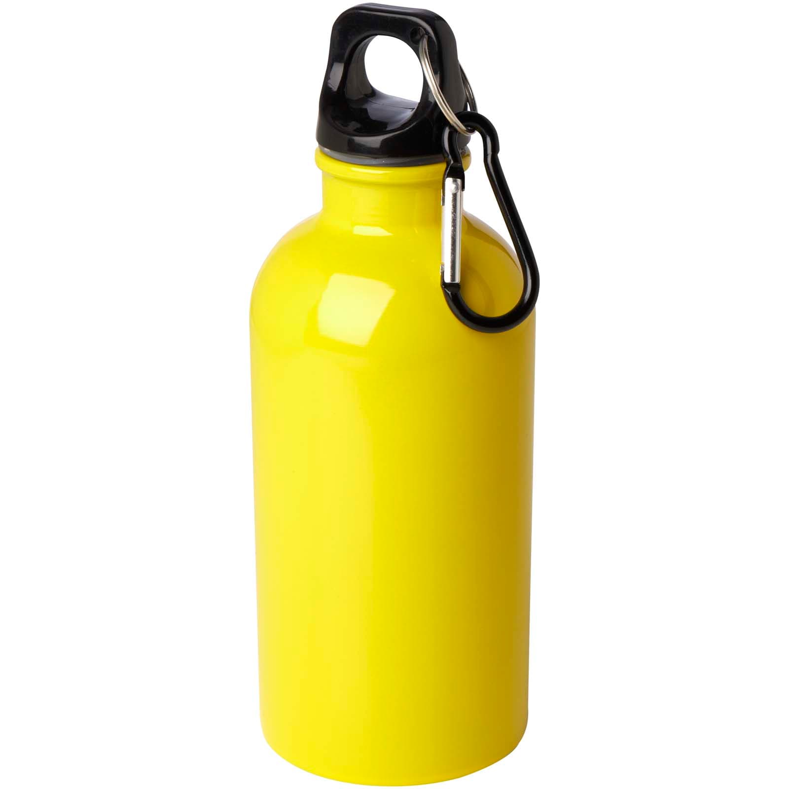 Bouteille d'eau Oregon de 400 ml simple paroi en acier recyclé certifié RCS avec mousqueton coloris Jaune