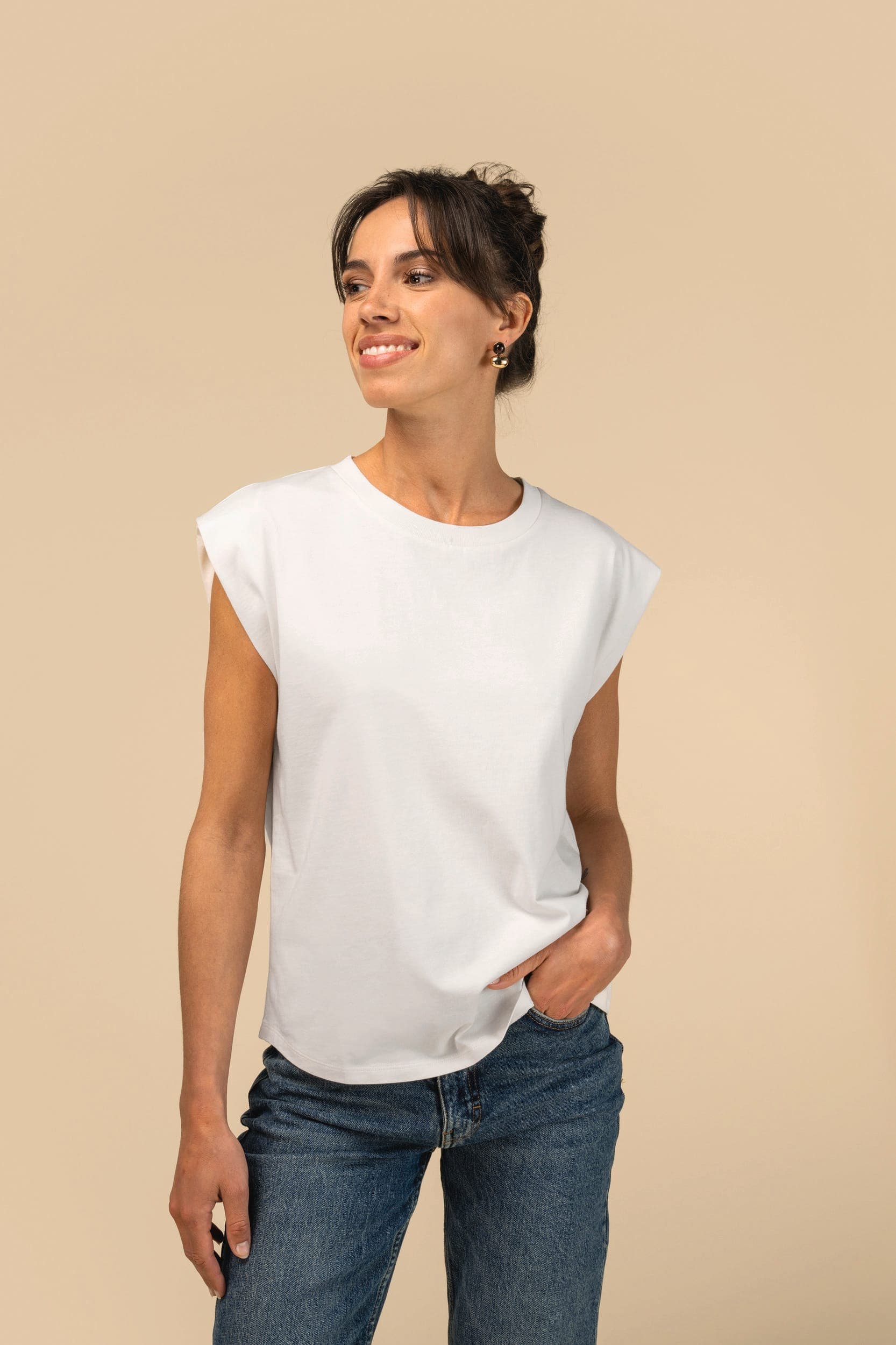 T-shirt écoresponsable sans manches à épaulettes femme