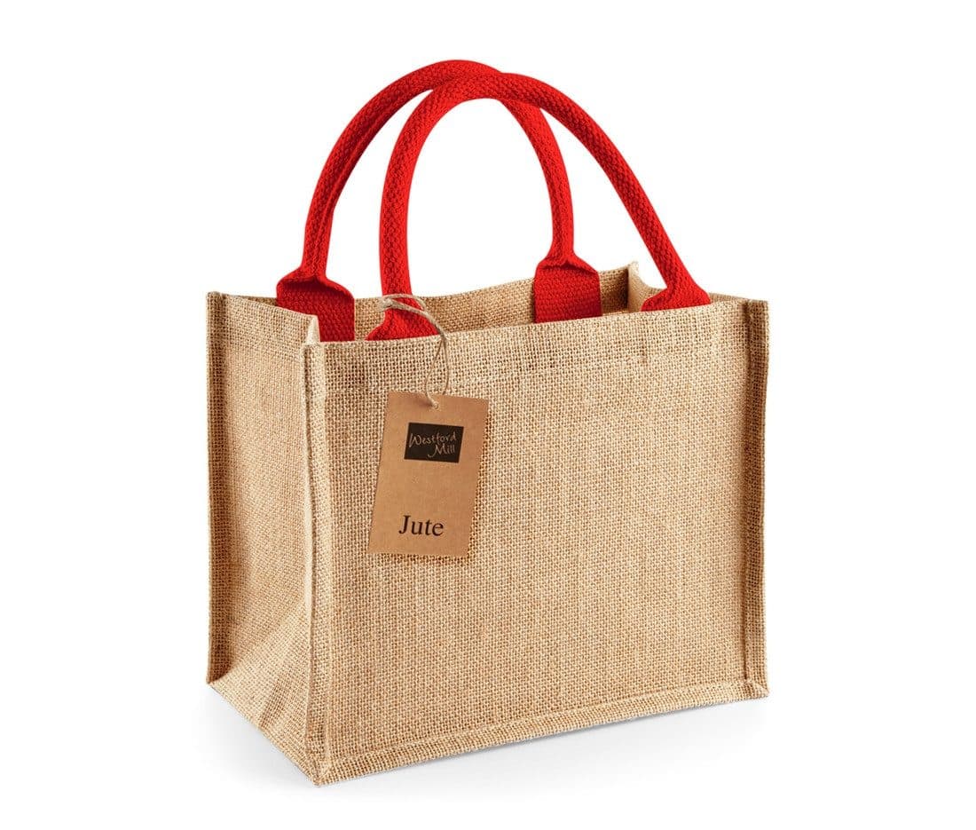 JUTE MINI GIFT BAG coloris Naturel / Rouge vif