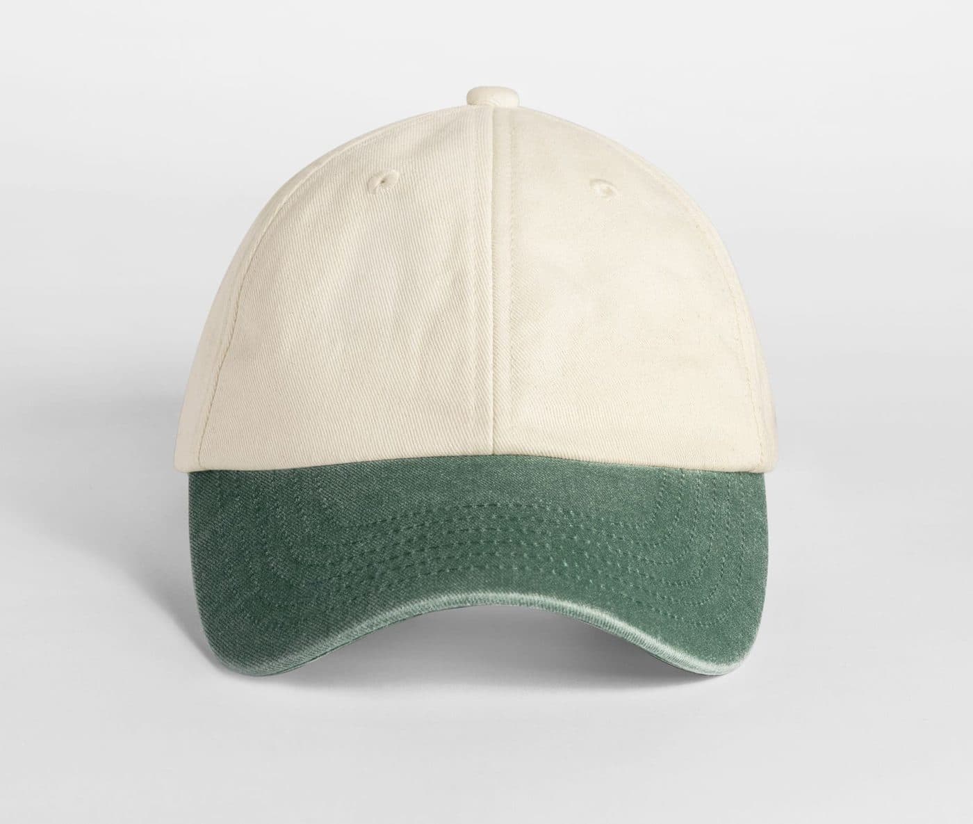 Casquette vintage compacte visière contrastée coloris Naturel / Vert bouteille vintage