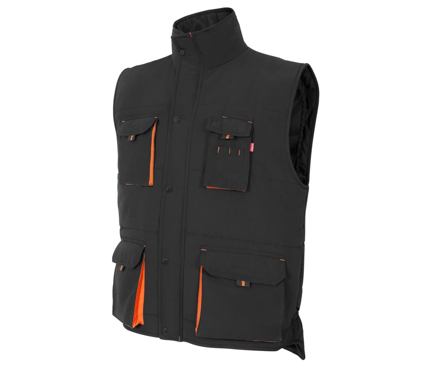GILET MATELASSÉ BICOLORE MULTIPOCHES coloris Noir / Orange