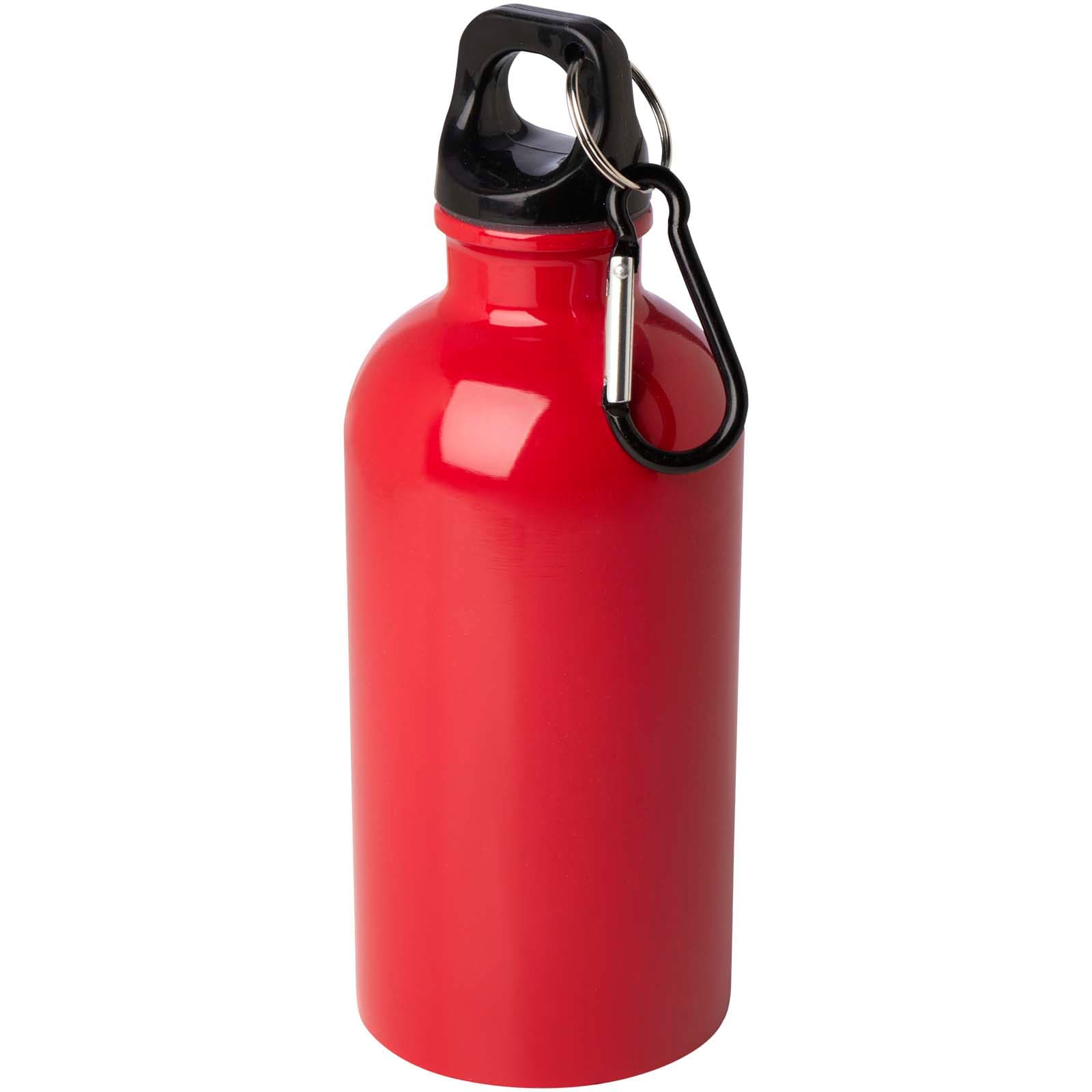 Bouteille d'eau Oregon de 400 ml simple paroi en acier recyclé certifié RCS avec mousqueton coloris Rouge