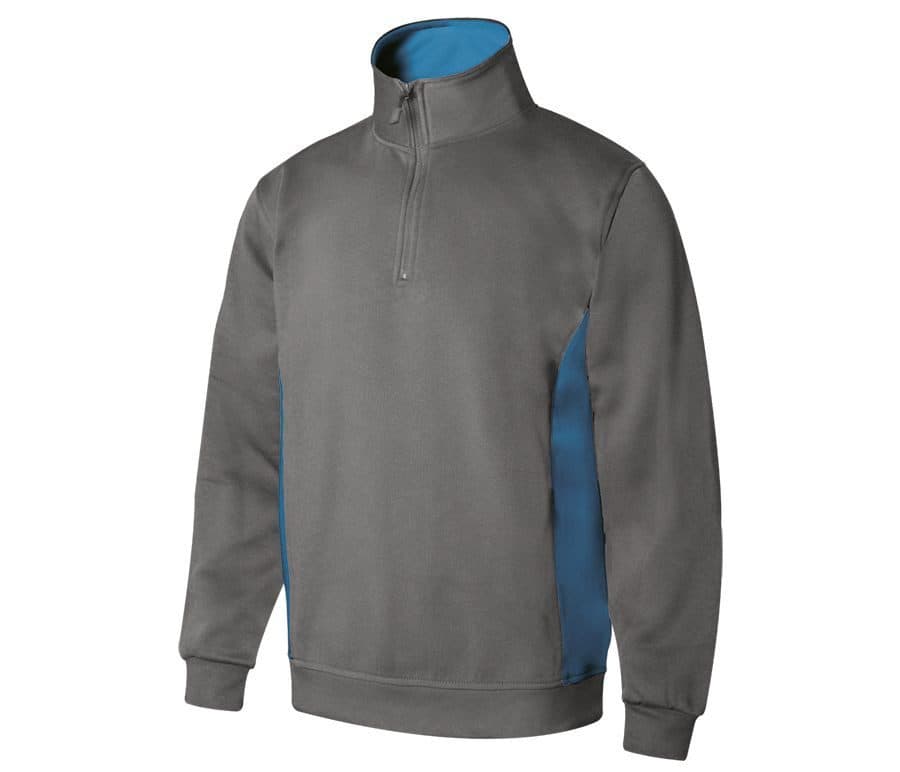 SWEAT BICOLORE COL ZIPPÉ coloris Gris / Bleu ciel