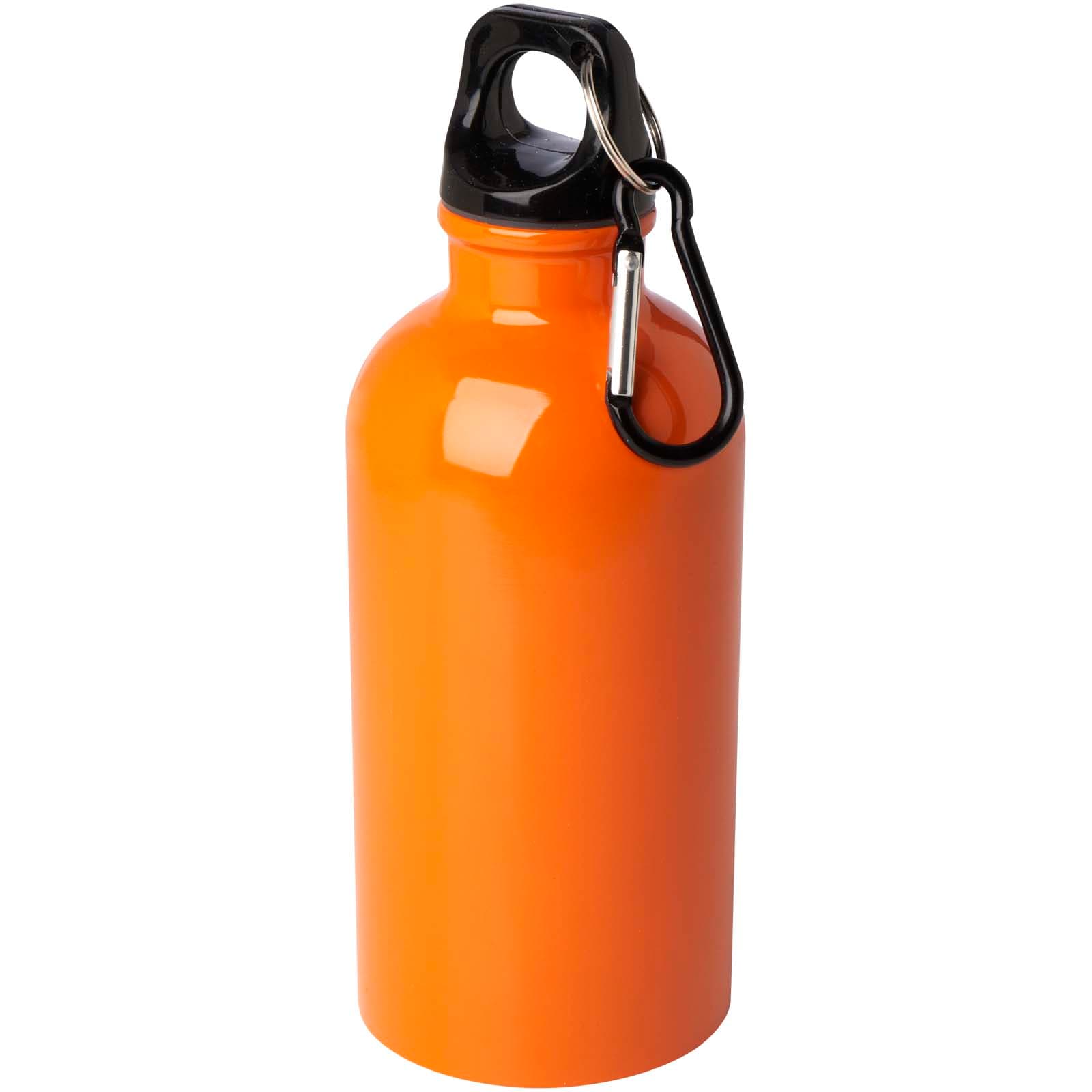 Bouteille d'eau Oregon de 400 ml simple paroi en acier recyclé certifié RCS avec mousqueton coloris Orange
