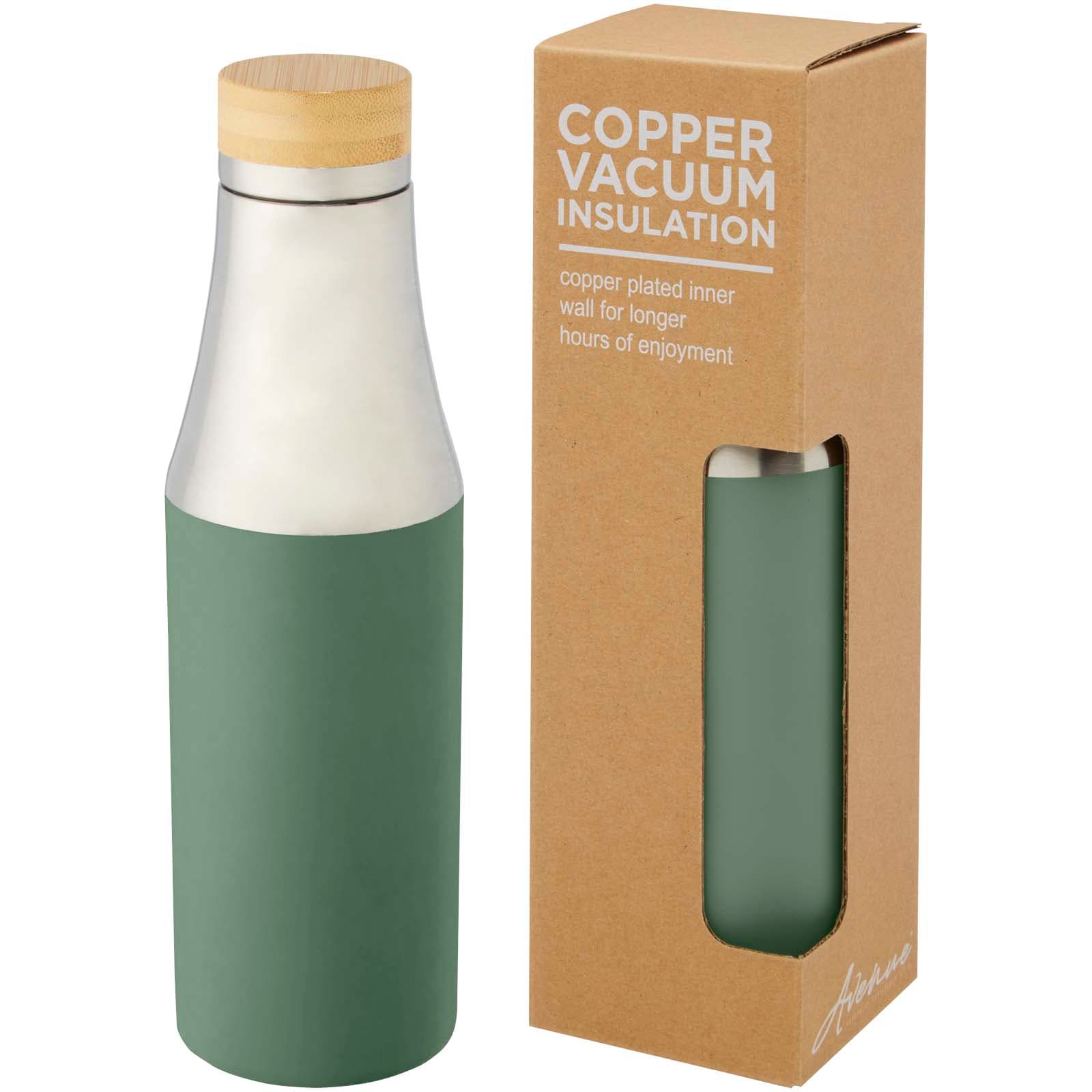 Bouteille Hulan de 540 ml en acier inoxydable avec  cuivre et isolation par le vide avec couvercle en bambou coloris Vert bruyère