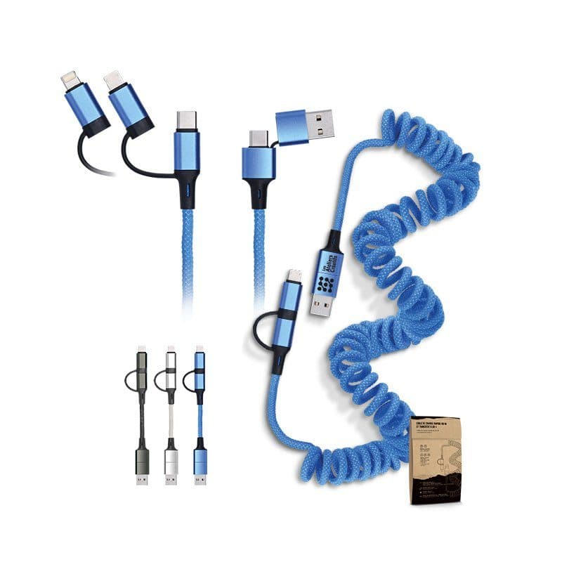 CABLE DE CHARGE RAPIDE ET TRANSFERT RETRACTABLE A RESSORT 6 EN 1