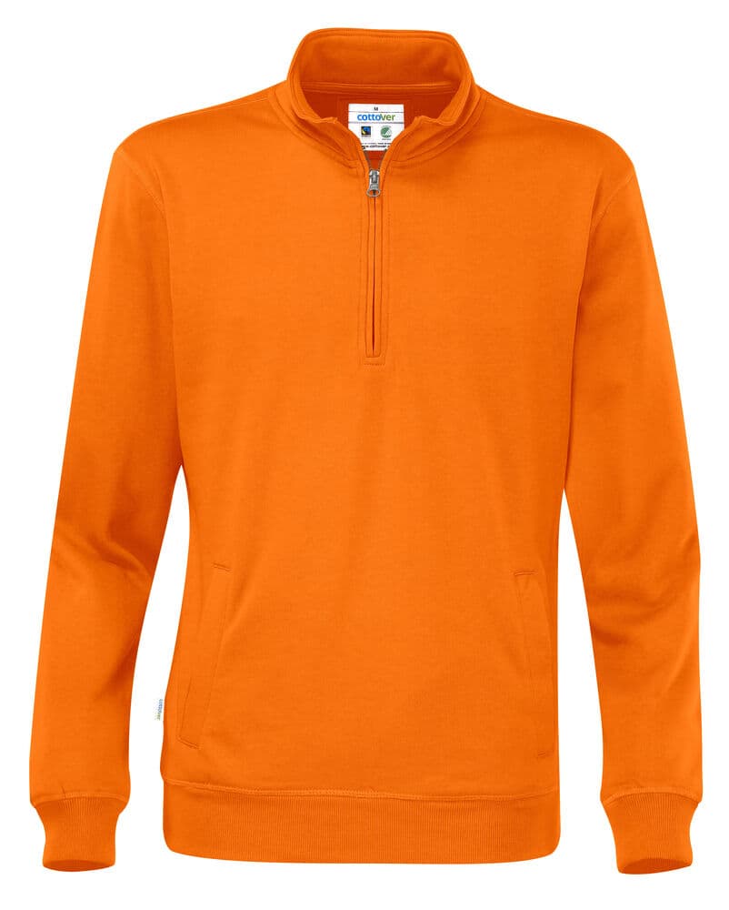 SWEAT DEMI-ZIP UNISEXE - CERTIFIÉ GOTS coloris Orange