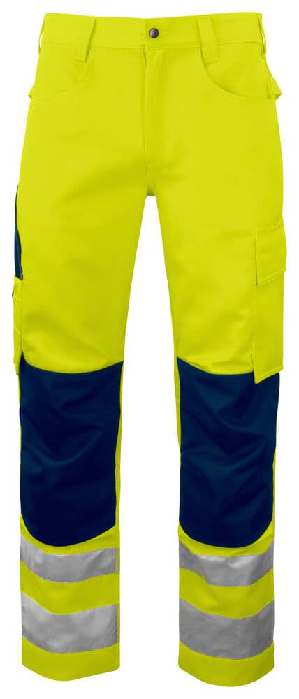 6532 PANTALON DE SIGNALISATION AVEC POCHES AUX GENOUX EN ISO 20471 CLASSE 2 coloris Jaune / Marine