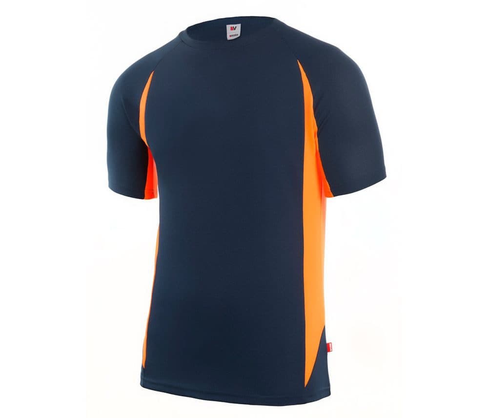 TEE-SHIRT TECHNIQUE BICOLORE coloris Marine / Fluo orange