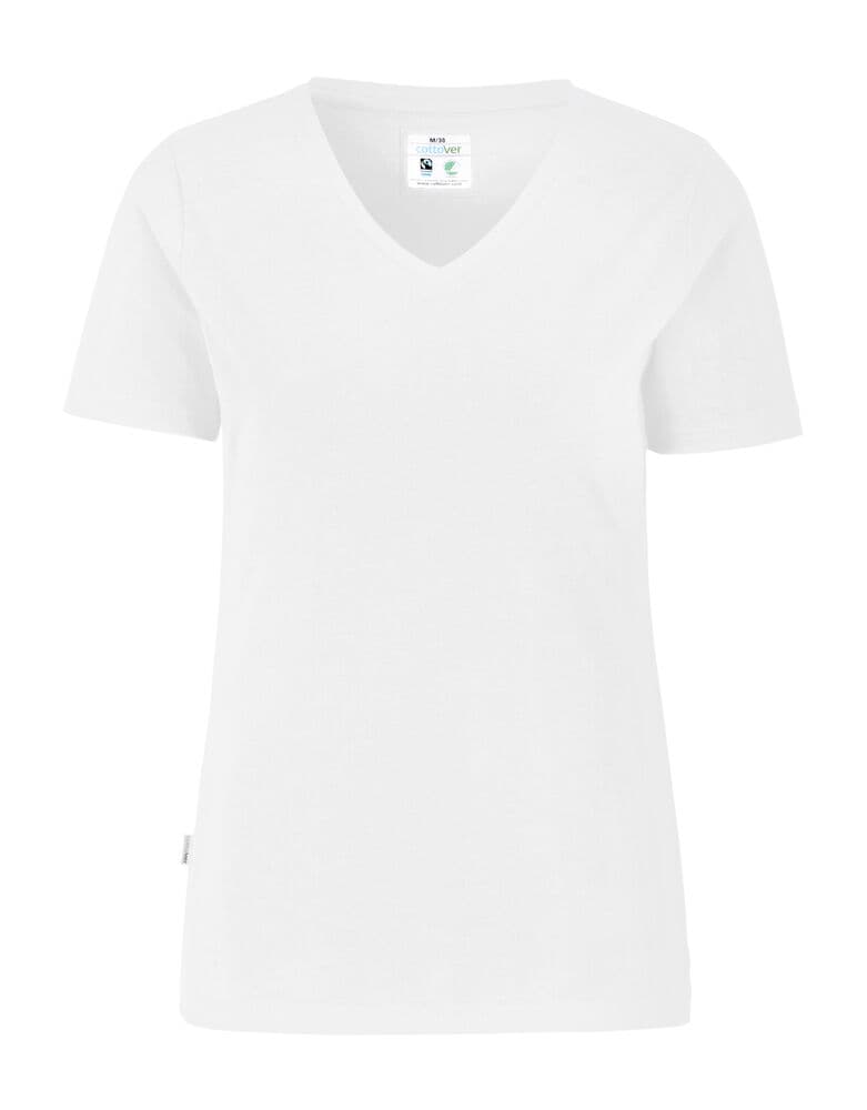 T-SHIRT COL V STRETCH FEMME - CERTIFIÉ GOTS coloris Blanc