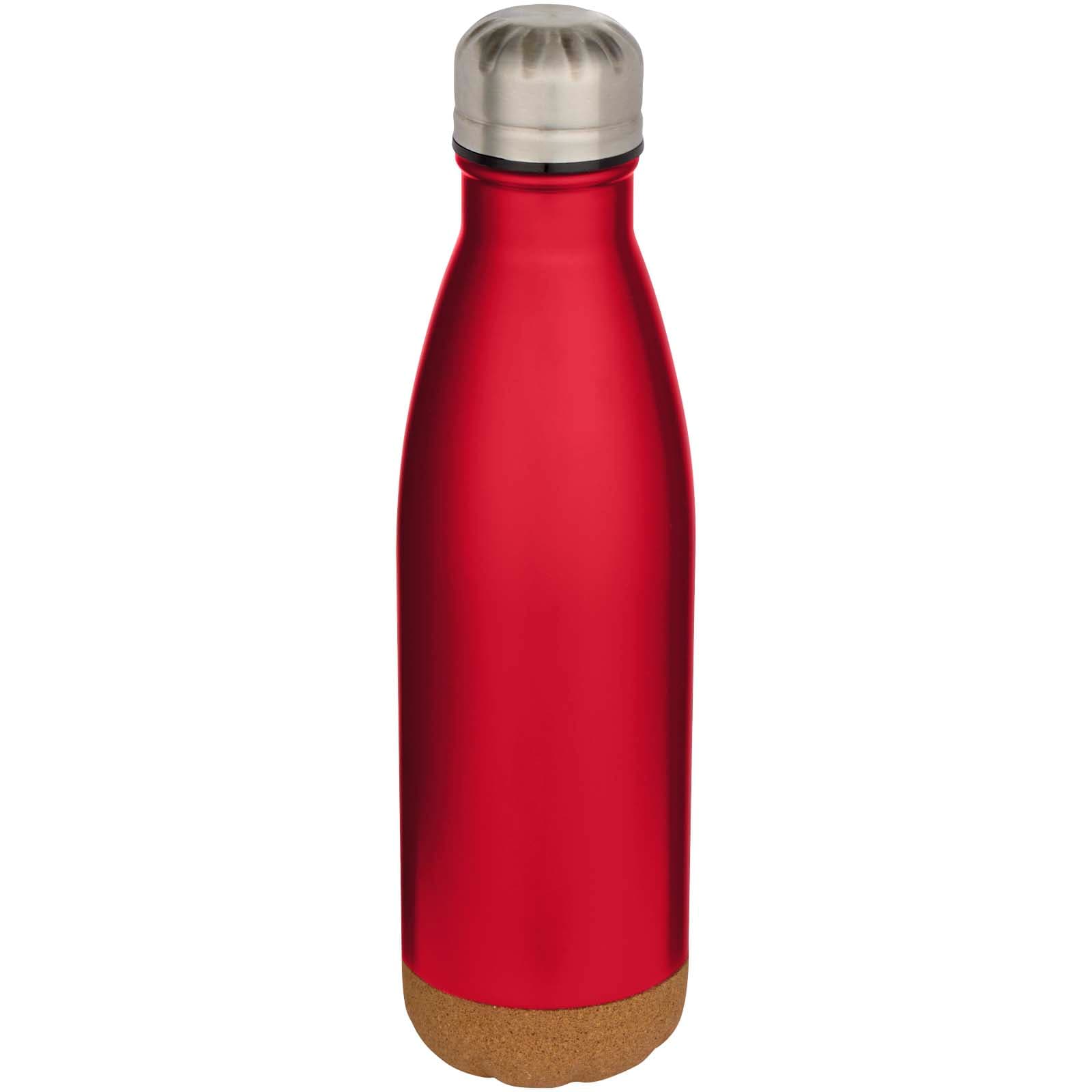 Bouteille d’eau Cove de 500 ml en acier inoxydable isolée sous vide et à double paroi avec détails en liège coloris Rouge