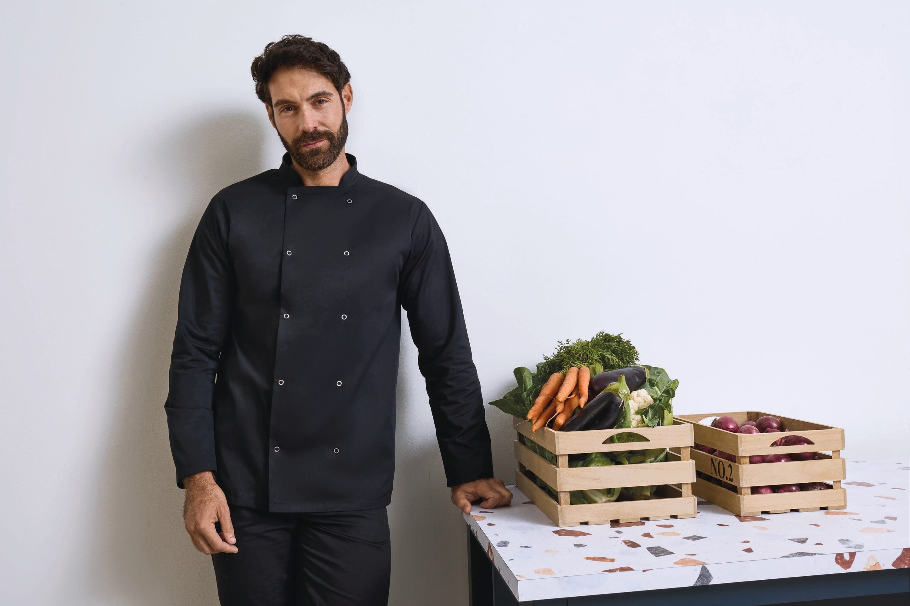 Veste de cuisine manches longues à boutons pression en situation