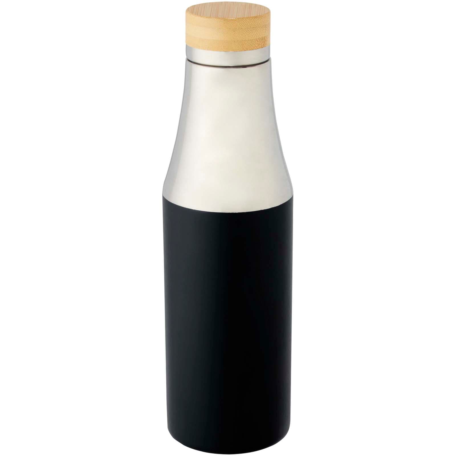Bouteille Hulan de 540 ml en acier inoxydable avec  cuivre et isolation par le vide avec couvercle en bambou coloris Noir