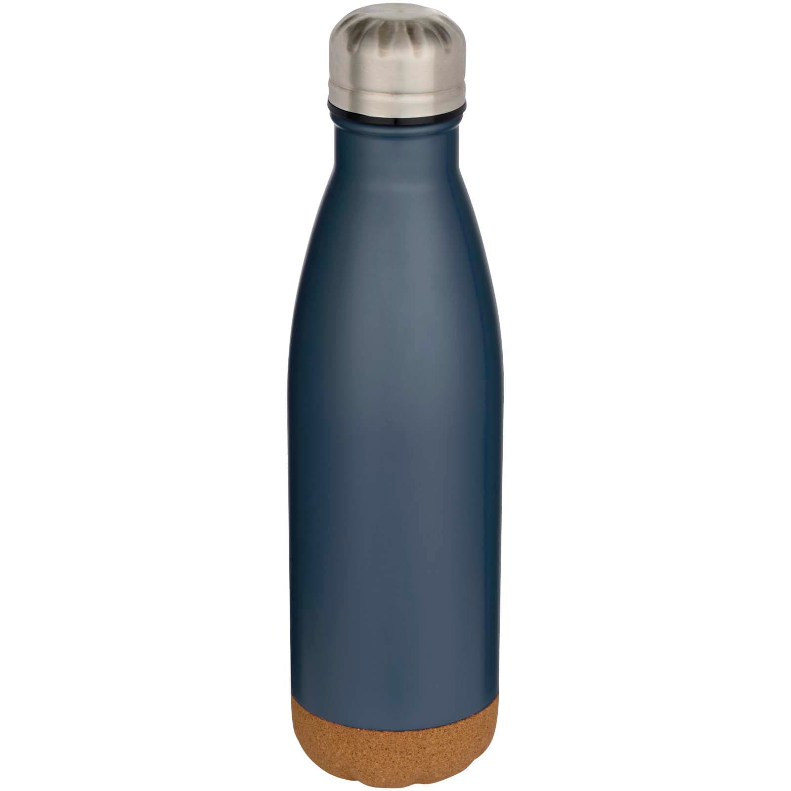 Bouteille d’eau Cove de 500 ml en acier inoxydable isolée sous vide et à double paroi avec détails en liège coloris Bleu hale