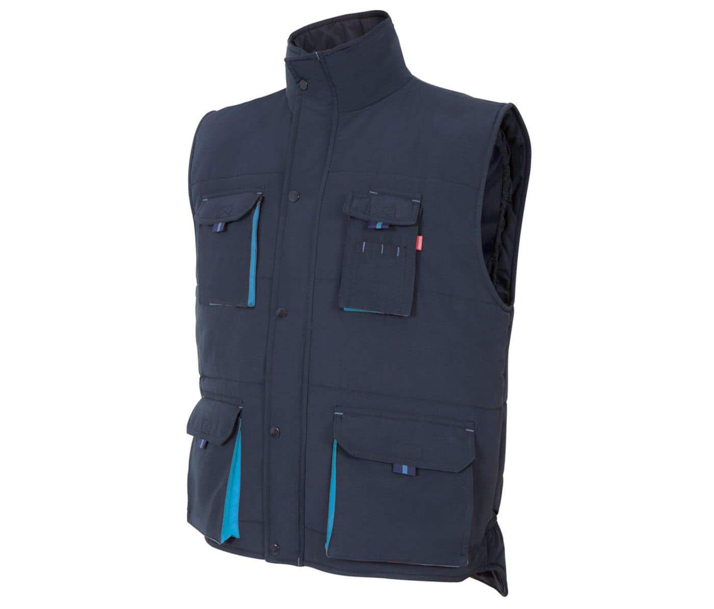 GILET MATELASSÉ BICOLORE MULTIPOCHES coloris Marine / Bleu ciel