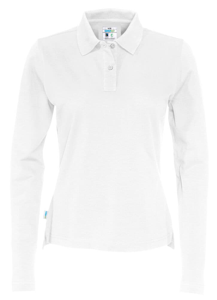 POLO PIQUE MANCHES LONGUES FEMME - CERTIFIÉ GOTS coloris Blanc