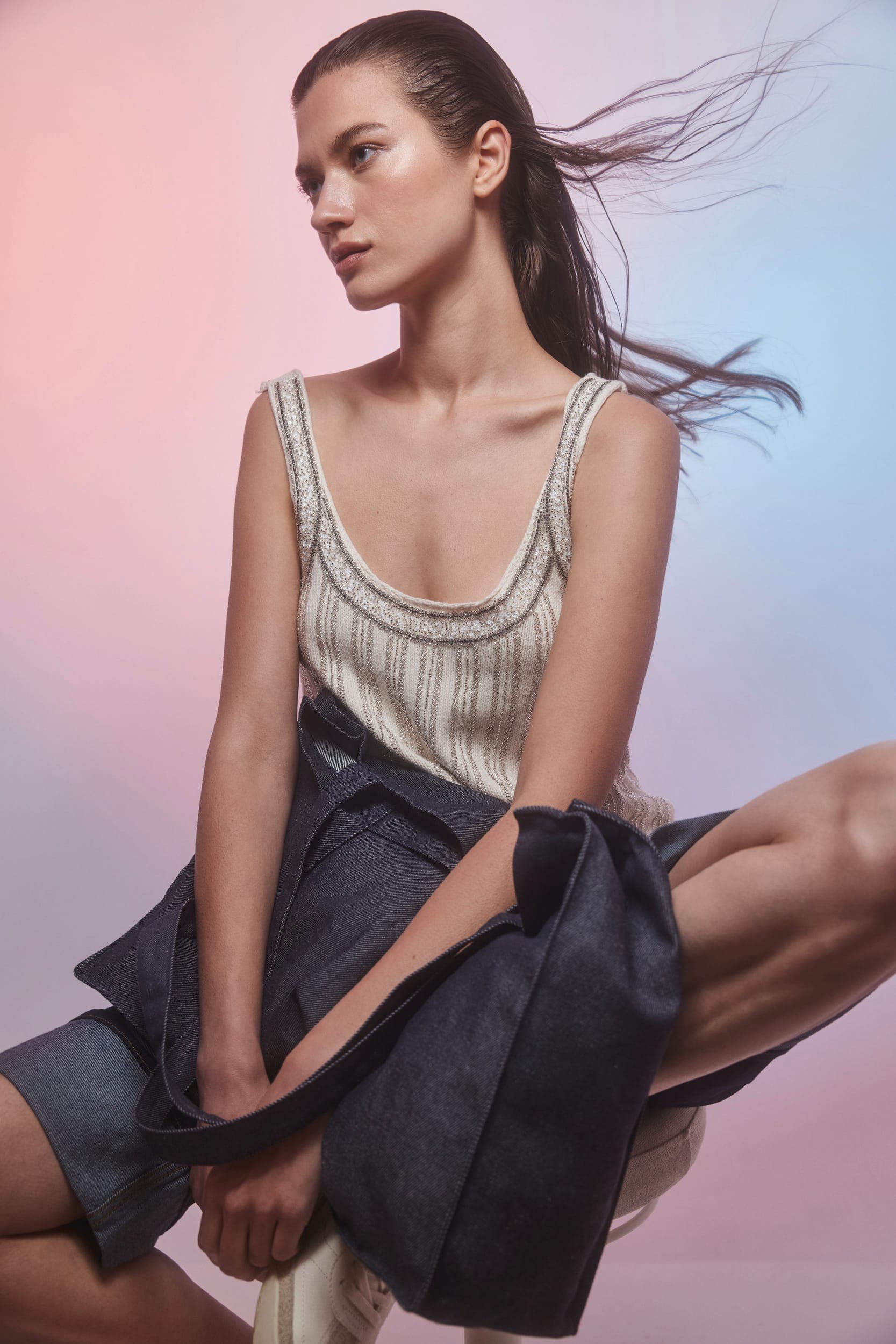 Grand sac shopping denim en situation