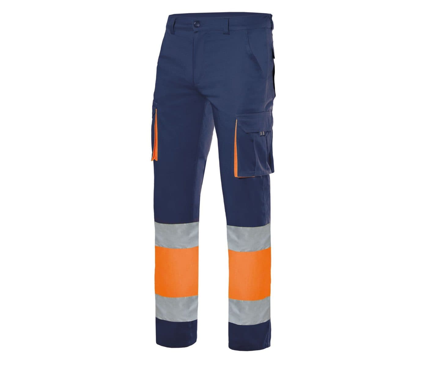 PANTALON MULTIPOCHES BICOLORE HAUTE VISIBILITÉ coloris Marine / Fluo orange