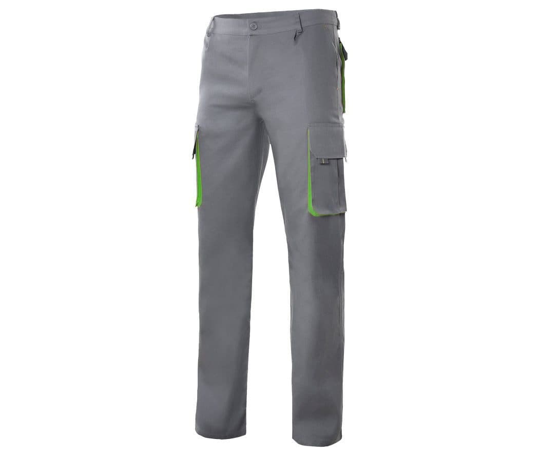 PANTALON MULTIPOCHES BICOLORE coloris Gris / Vert citron