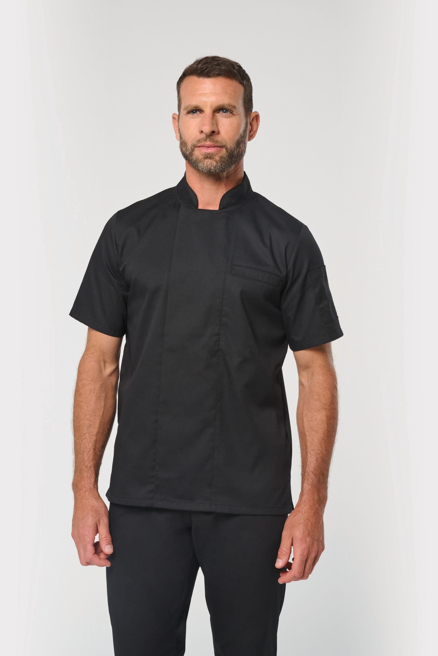Veste de cuisine écoresponsable manches courtes unisexe en situation
